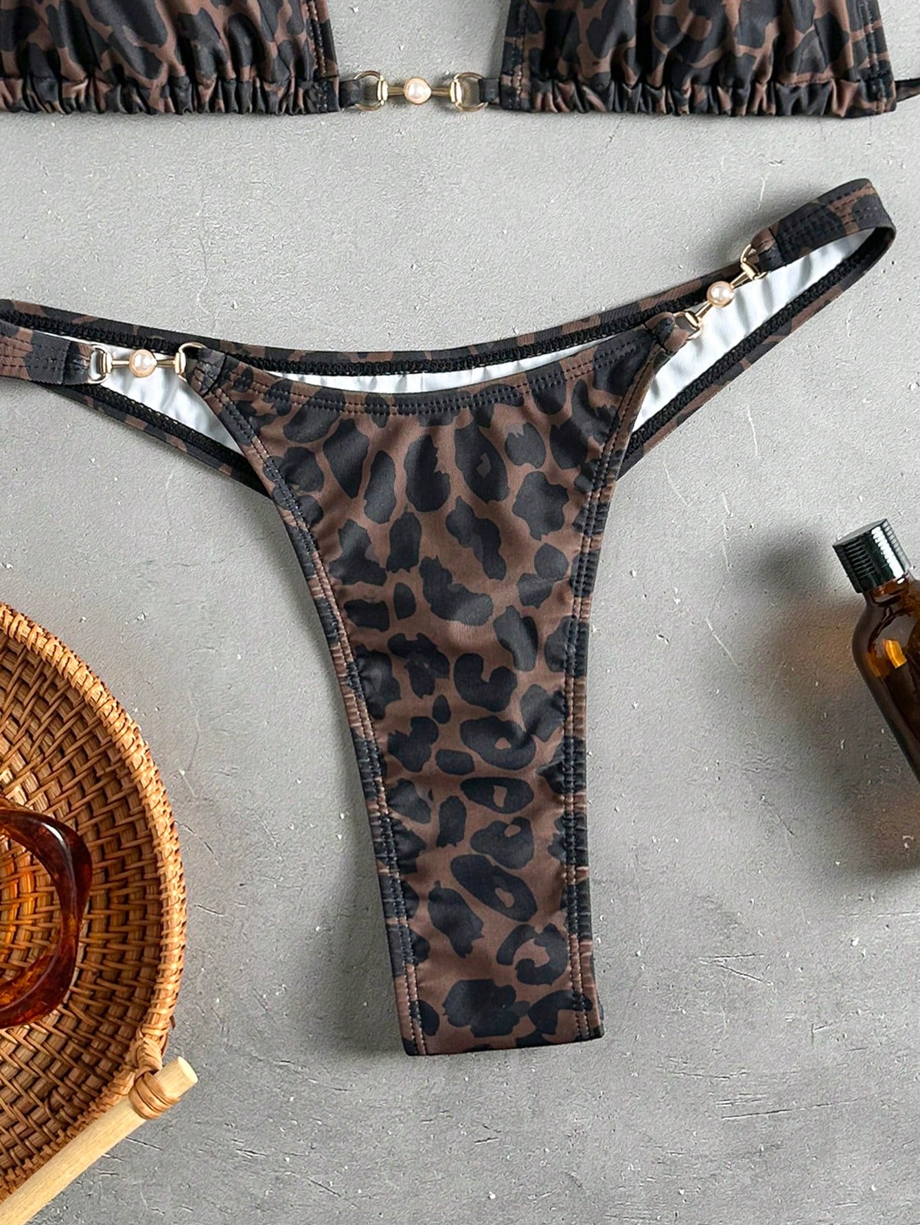 Swim Vcay Women's Summer Beach Leopard Print Halter Tie Sexy Bikini And Triangle Bottom Two-Piece Swimsuit Set