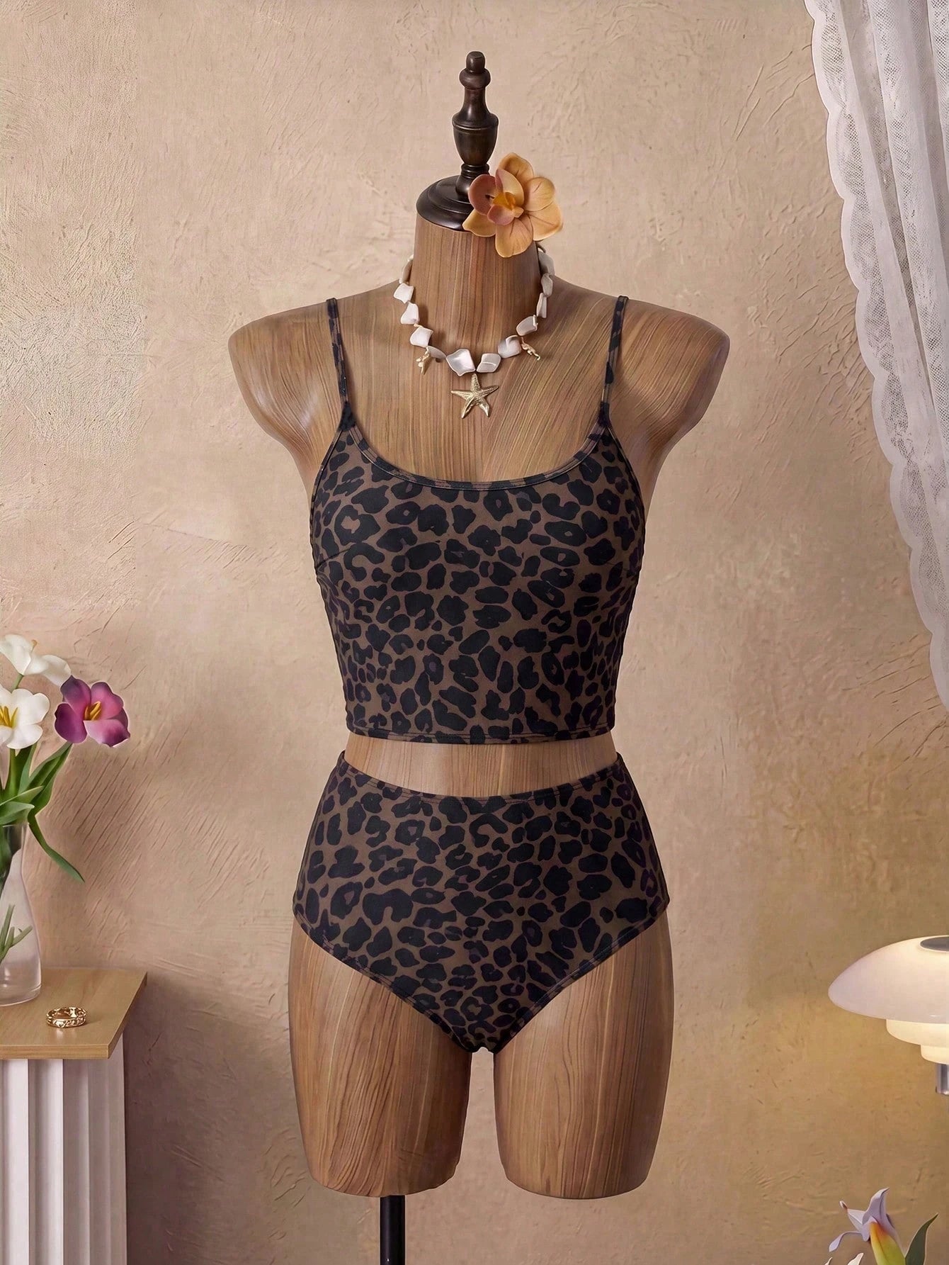 Swim Vcay Women's Summer Beach Leopard Print Tankini Swimsuit Set