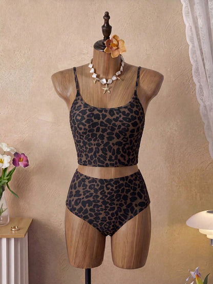 Swim Vcay Women's Summer Beach Leopard Print Tankini Swimsuit Set