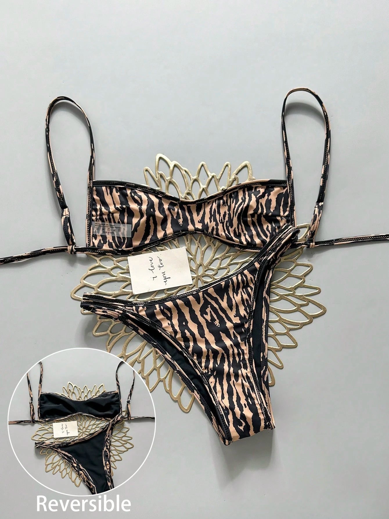 Swim Vcay Women's Summer Beach Minimalist Elegant Romantic Casual Vacation Sexy Fashion Outerwear Swimsuit Set, All-Match Versatile Leopard & Zebra Print, Double-Sided Print Reversible, Multiple Styli