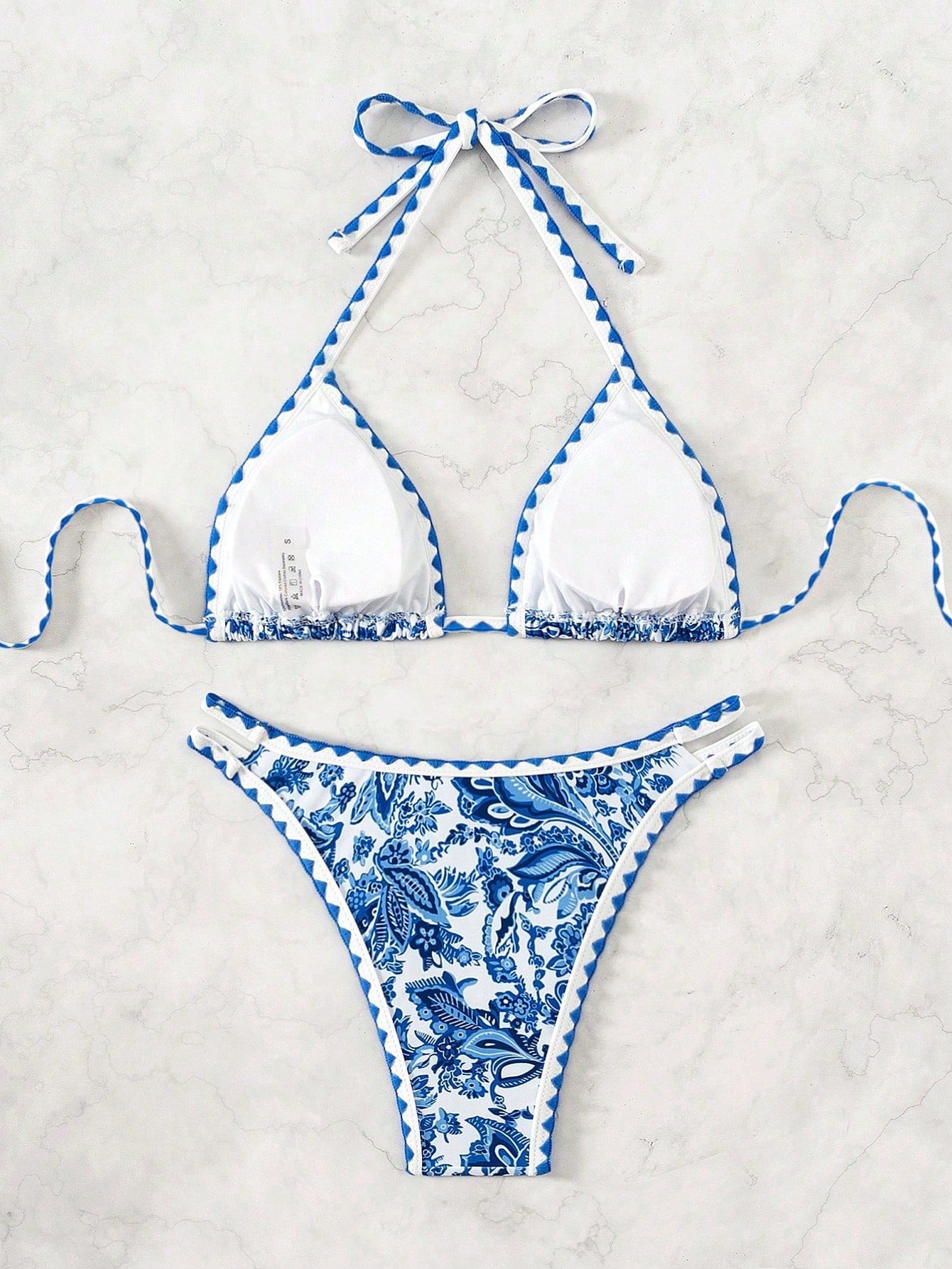 Swim Vcay Women's Summer Beach Plant Printed Halter Neck Sexy Bikini Set With Separated Bikini Set