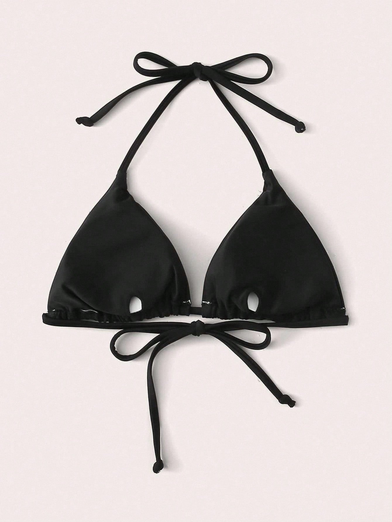 Swim Vcay Women's Summer Beach Solid Color Halter Tie Sexy Triangle Cup Bikini Top (Removable Bow Tie)