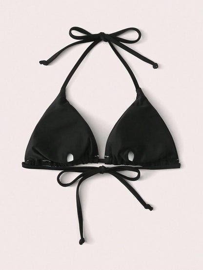 Swim Vcay Women's Summer Beach Solid Color Halter Tie Sexy Triangle Cup Bikini Top (Removable Bow Tie)