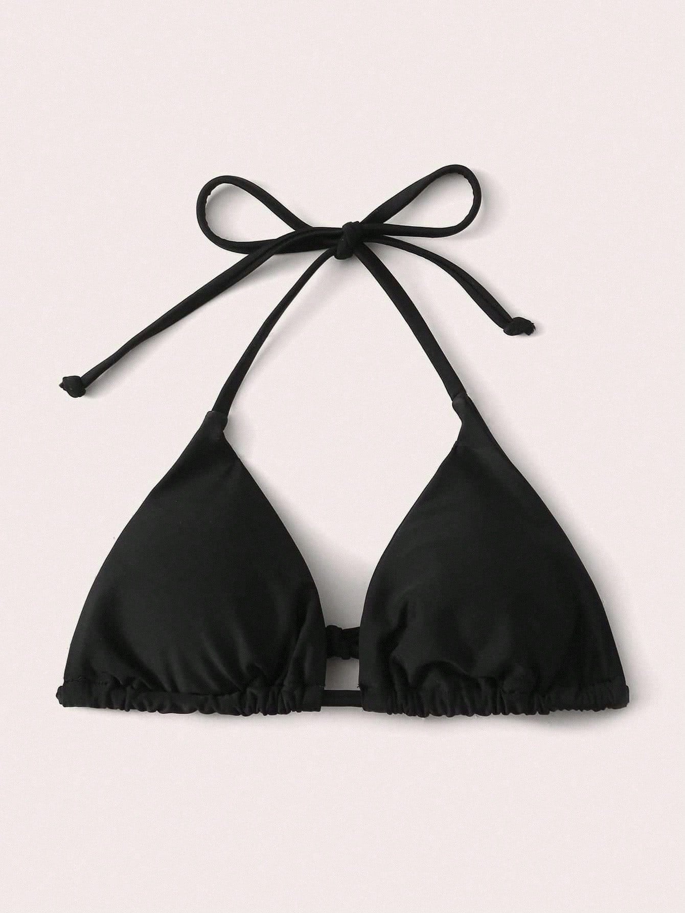 Swim Vcay Women's Summer Beach Solid Color Halter Tie Sexy Triangle Cup Bikini Top (Removable Bow Tie)