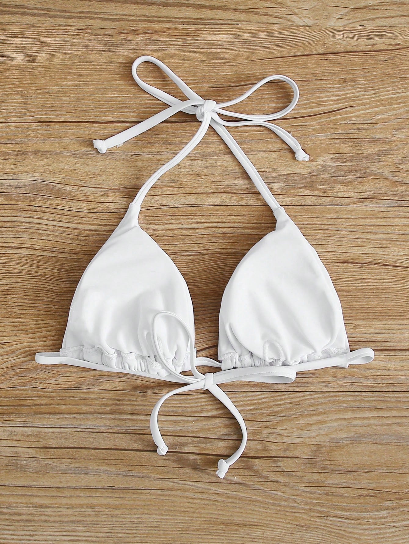 Swim Vcay Women's Summer Beach Solid Color Halter Tie Sexy Triangle Cup Bikini Top (Removable Bow Tie)