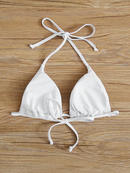 Swim Vcay Women's Summer Beach Solid Color Halter Tie Sexy Triangle Cup Bikini Top (Removable Bow Tie)