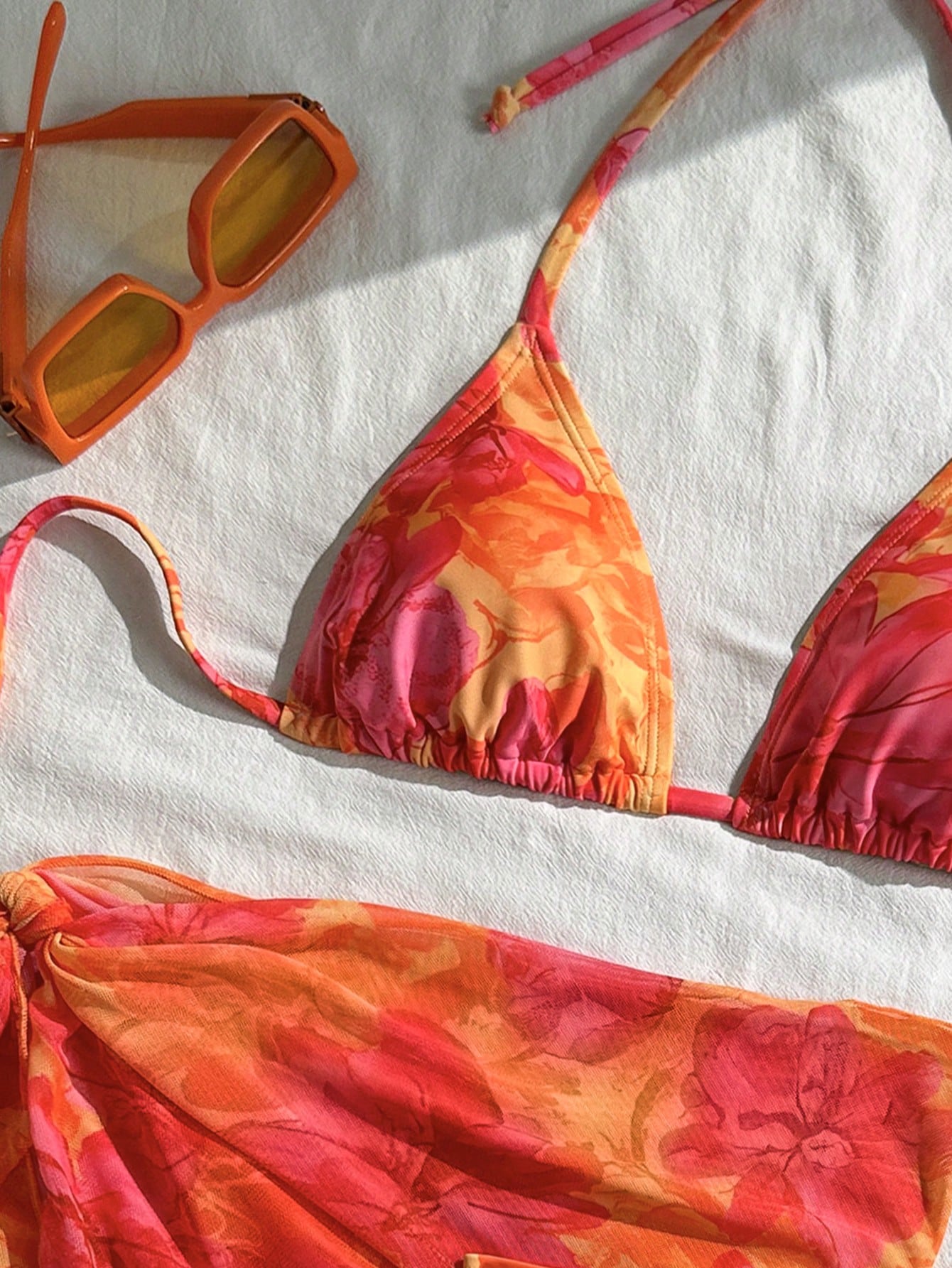 Swim Vcay Women's Summer Beach Vacation Floral Print Halter Tie Back Sexy Bikini 3-Piece Set