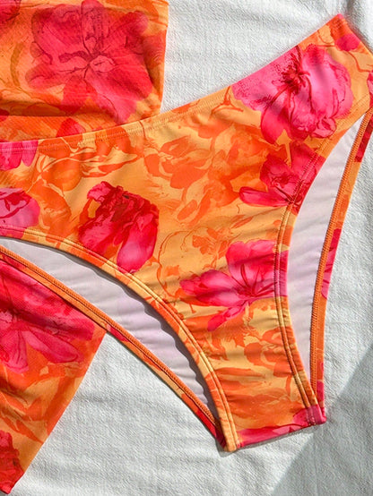 Swim Vcay Women's Summer Beach Vacation Floral Print Halter Tie Back Sexy Bikini 3-Piece Set