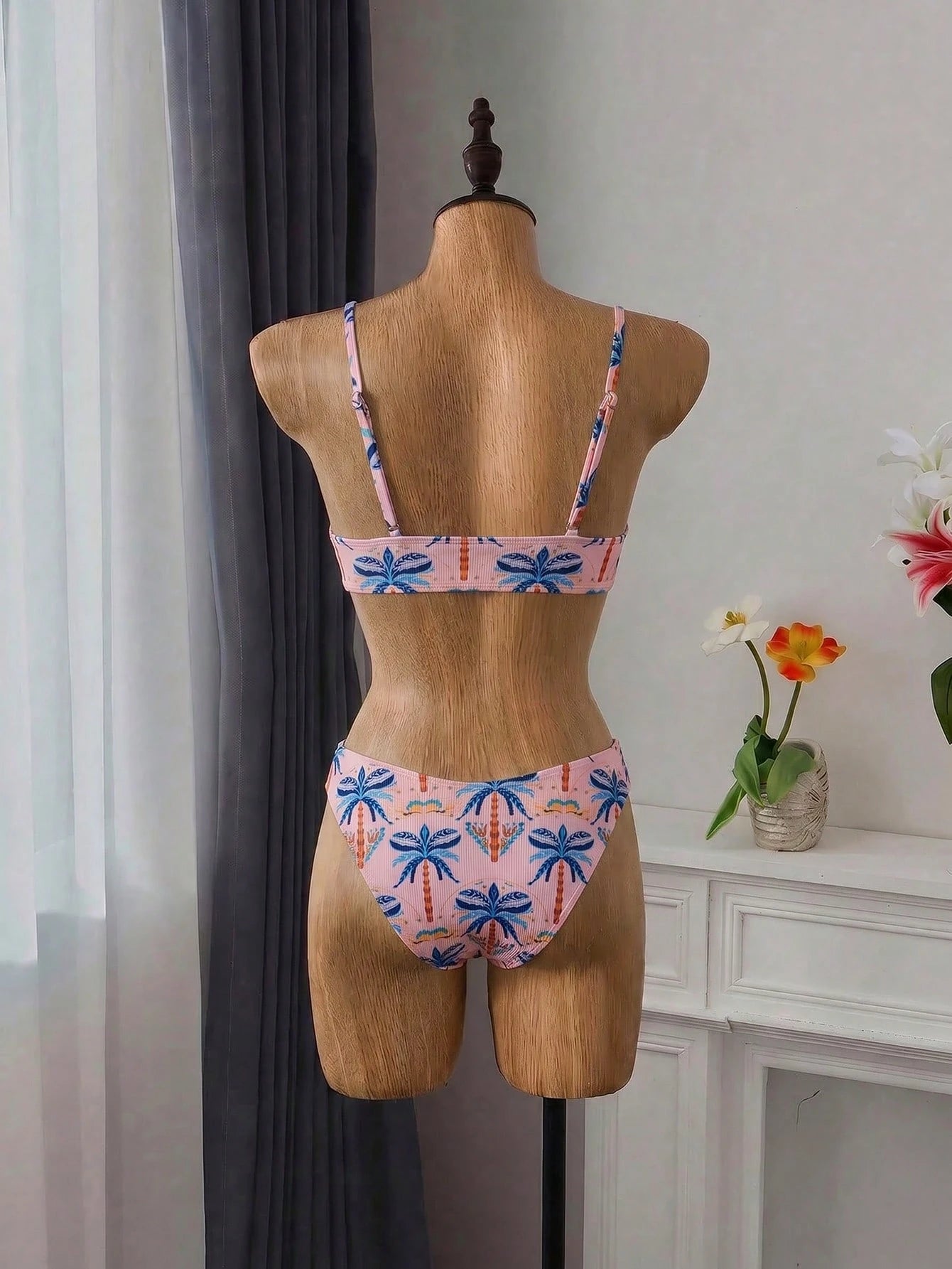 Swim Vcay Women's Summer Beach Vacation Palm Tree Print Sexy Tropical Fashion Bikini Two-Piece Swimsuit Set Pink Orange