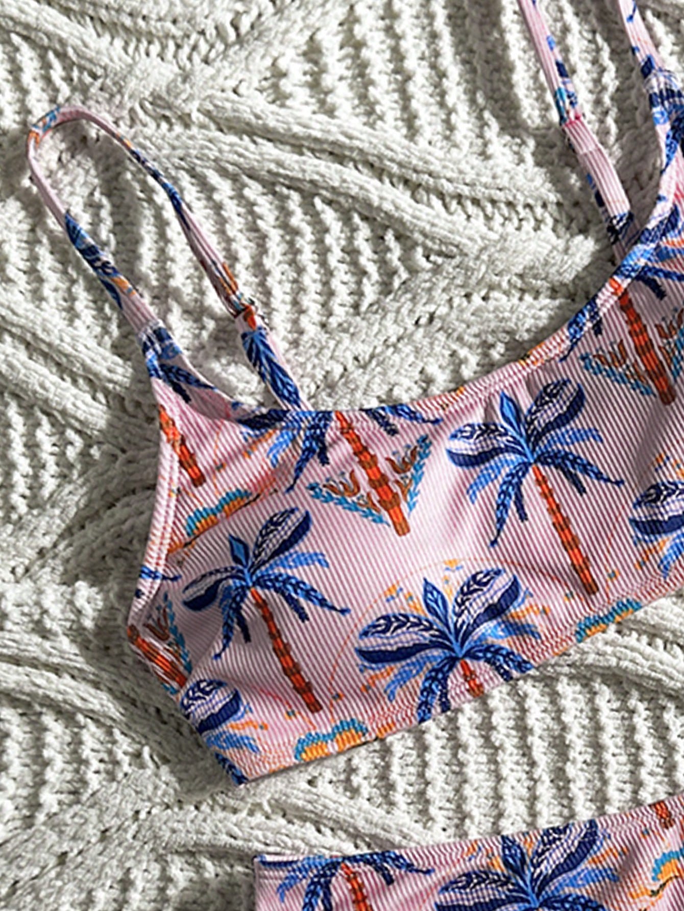 Swim Vcay Women's Summer Beach Vacation Palm Tree Print Sexy Tropical Fashion Bikini Two-Piece Swimsuit Set Pink Orange