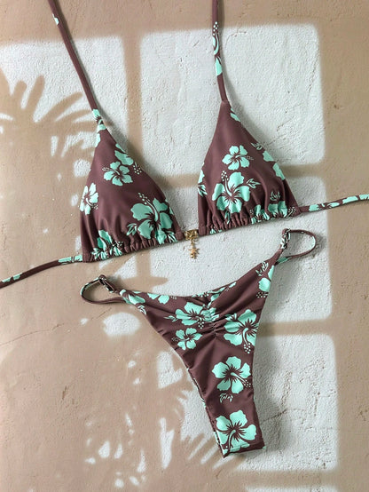 Swim Vcay Women's Tropical Print Two Pieces Bikini Set, Casual Holiday