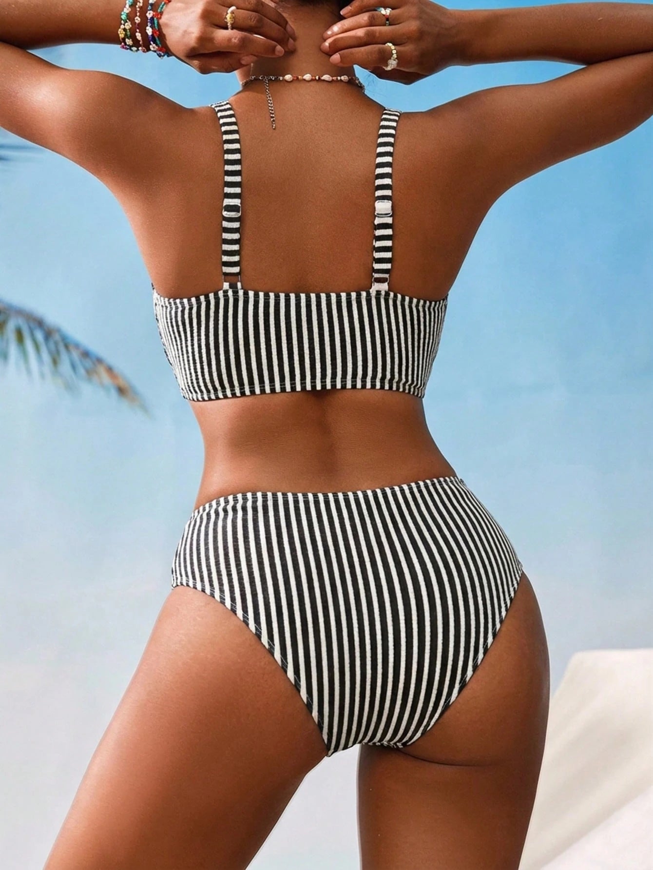 Swim Vcay Women's V-Neck Textured Striped Tankini Swimwear Set