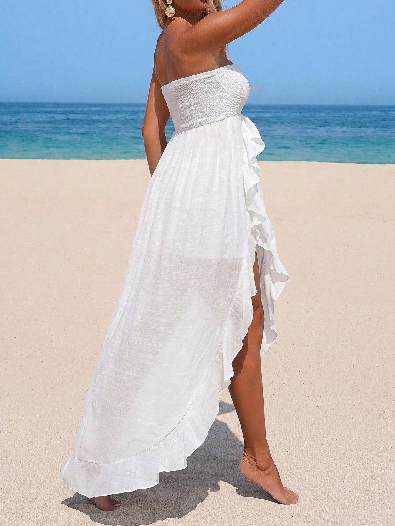 Swim Vcay Women's Vacation Bandeau Top Ruffle Beach Dress