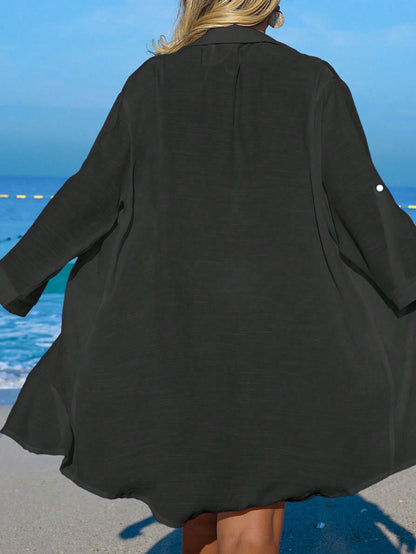 Swim Vcay Women's White Coconut Tree Button Casual Vacation Beach Kimono Cover Up