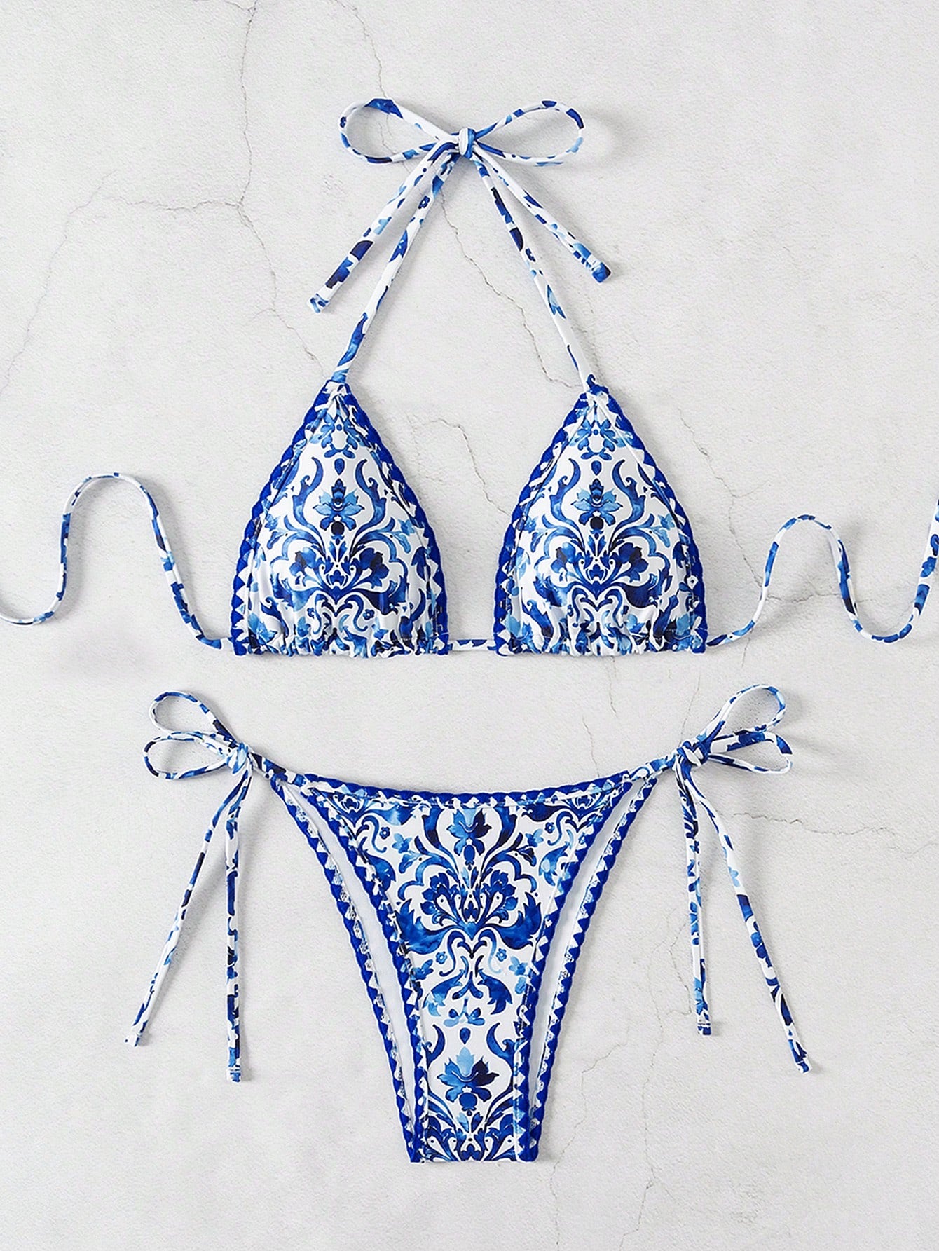 Swim Vcay Women Summer Beach Floral Print Vacation Halter Strap Bikini Set