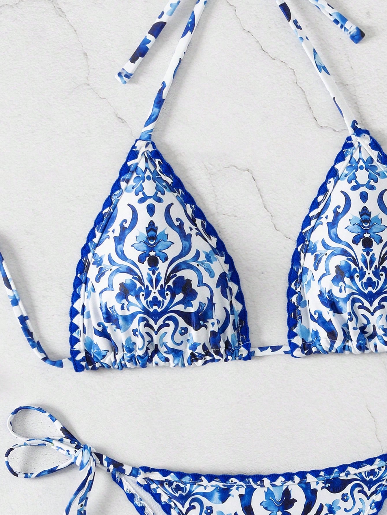 Swim Vcay Women Summer Beach Floral Print Vacation Halter Strap Bikini Set