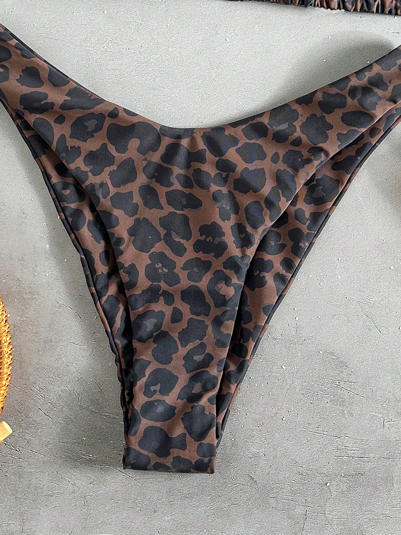 Swim Vcay Women Tropical Print Halter Bikini Set, Cute Triangle Top And Bottom,Chocolate Brown,Summer,Casual,Beach,Holiday,Vacation,Holiday Party Swimsuit