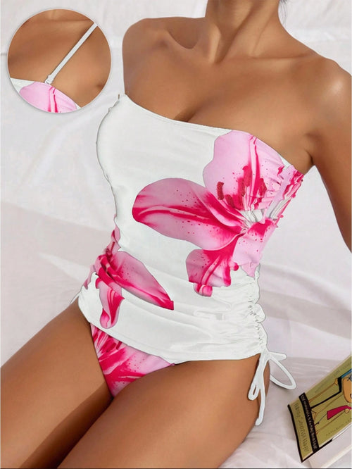 Swim Women's Printed Tankini Swimwear Set, Elegant Vacation Casual Style