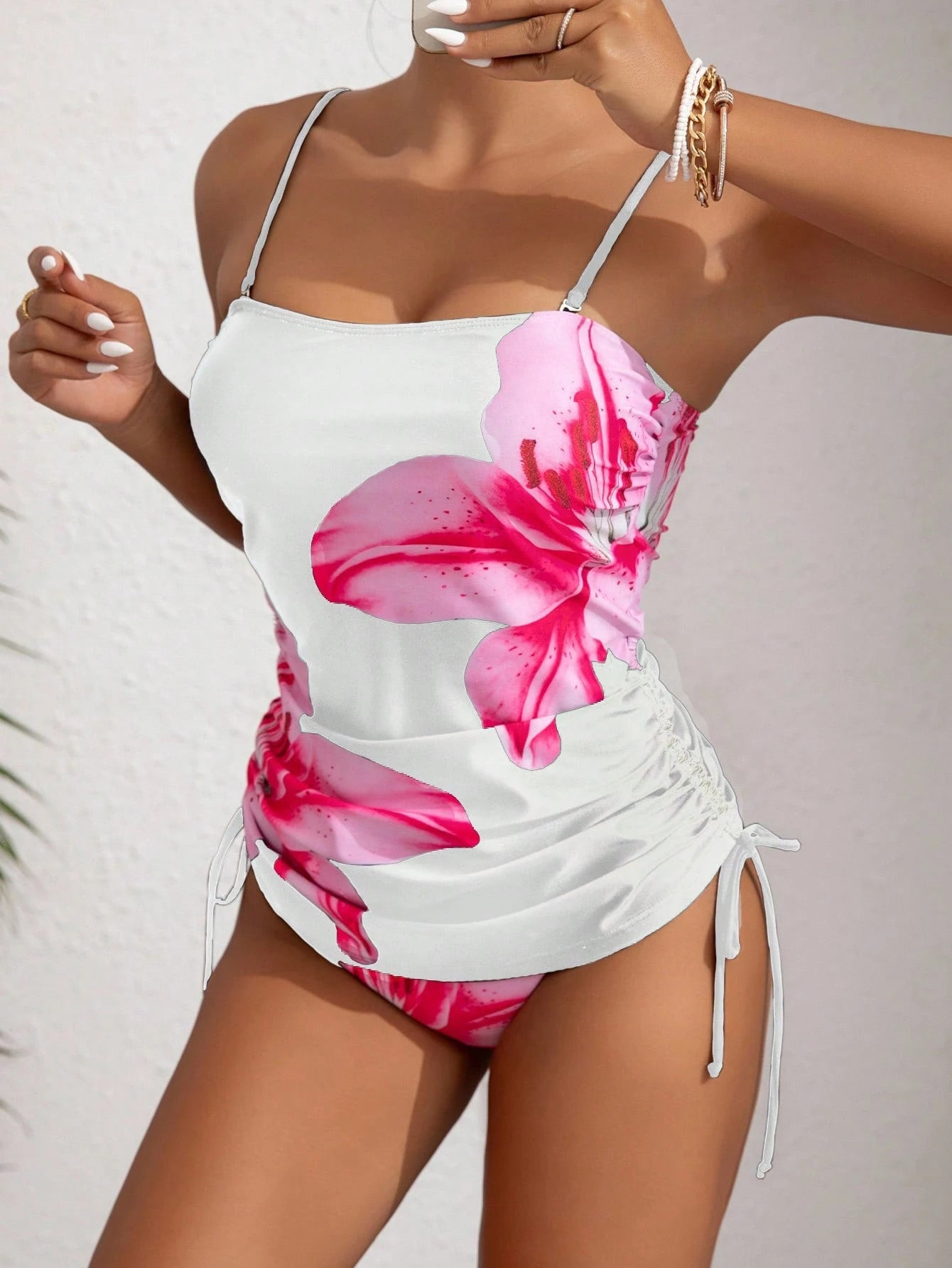Swim Women's Printed Tankini Swimwear Set, Elegant Vacation Casual Style