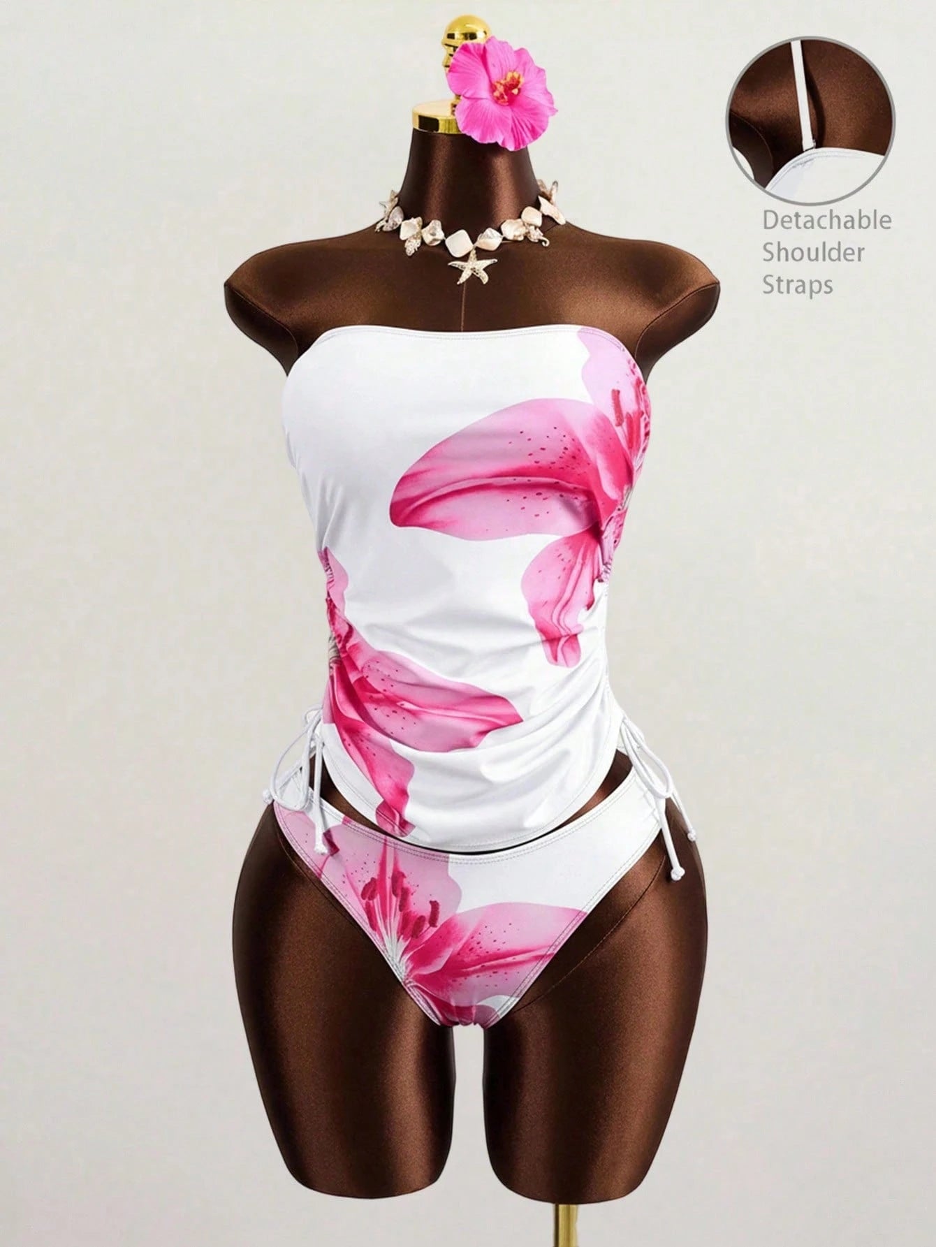 Swim Women's Printed Tankini Swimwear Set, Elegant Vacation Casual Style