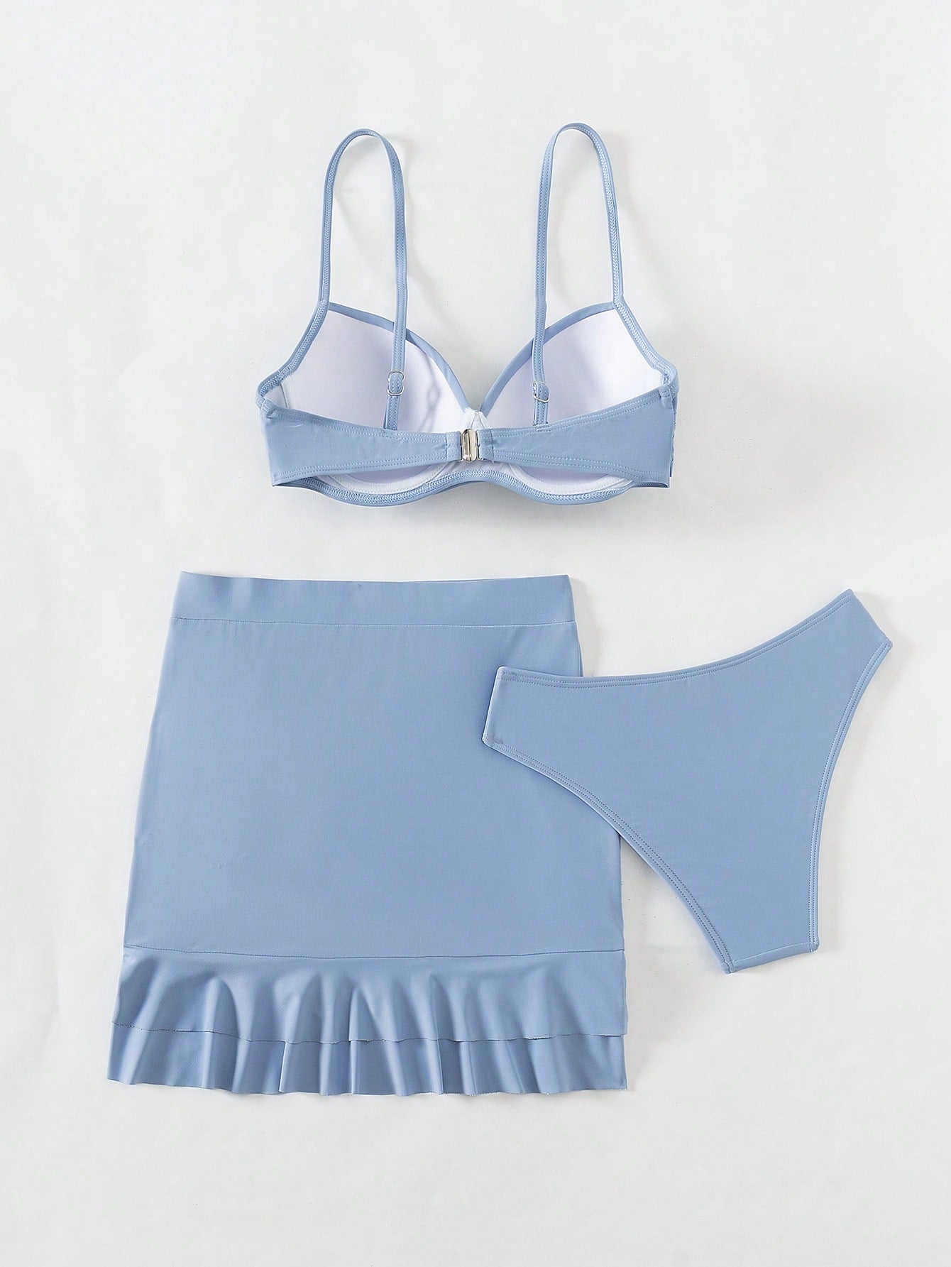 Swim Women's Sexy Solid Color Bikini Set With Crossed Chest And Underwire, 3pcs/Set With Cover Up Skirt And Shirt Summer