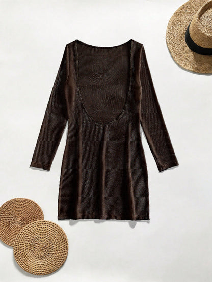Swim Women's Solid Color Casual Vacation Beach Cover-Up Dress