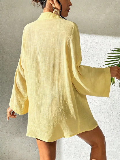 Swim Women's Solid Color Single-Breasted Casual Versatile Vacation Beach Kimono Cover Up