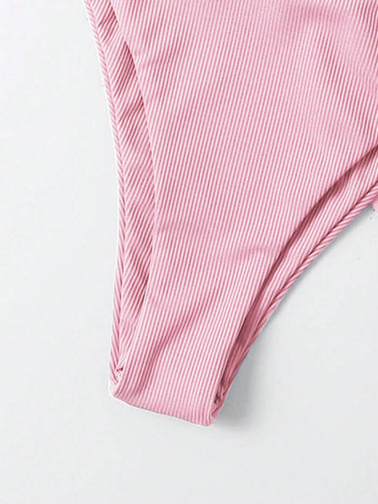 Swim Women's Summer Beach Solid Color Sexy Bikini Set With Coverup And Sarong Skirt, 3 Pieces Set With Underwire Swimming Pink Hot Pink