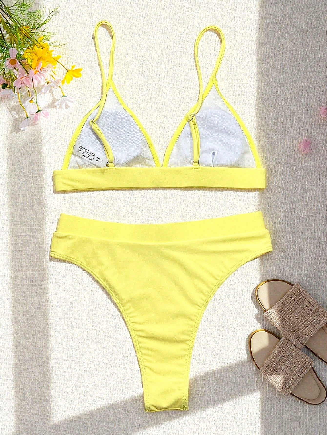 Swim Women's Summer Beach Solid Color Sexy Bikini Swimwear Set, Random Print