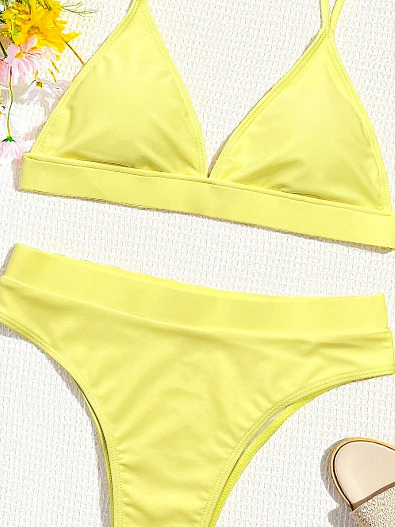 Swim Women's Summer Beach Solid Color Sexy Bikini Swimwear Set, Random Print