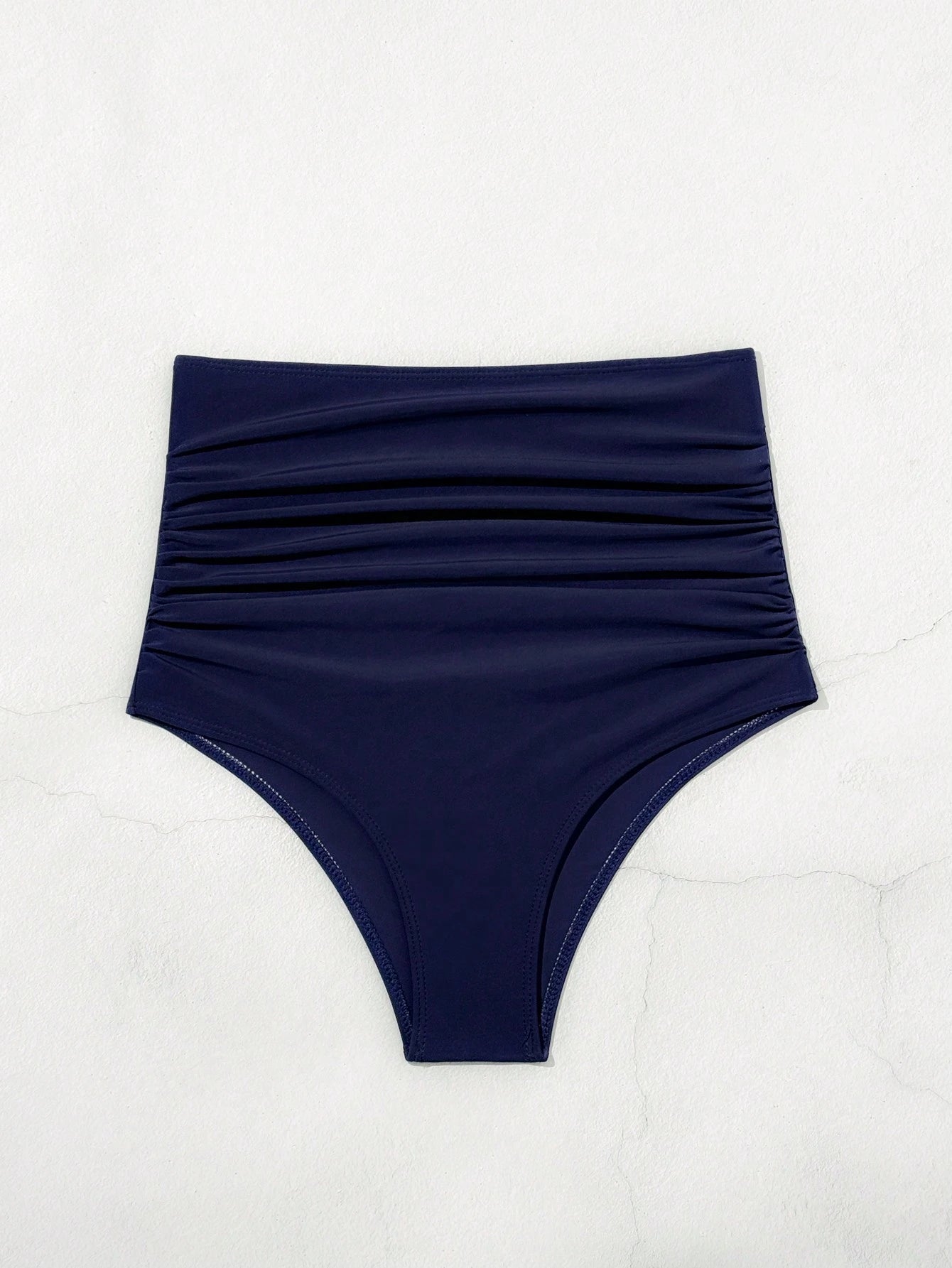 Swim Women Summer Beach High Waist Solid Bikini Bottom With Ruched Detail For Vacation