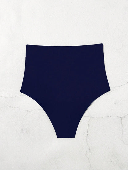 Swim Women Summer Beach High Waist Solid Bikini Bottom With Ruched Detail For Vacation