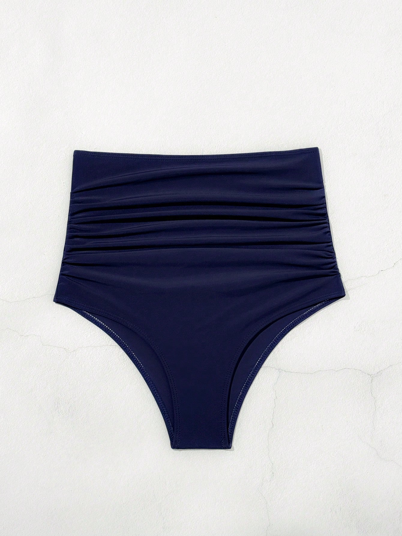 Swim Women Summer Beach High Waist Solid Bikini Bottom With Ruched Detail For Vacation