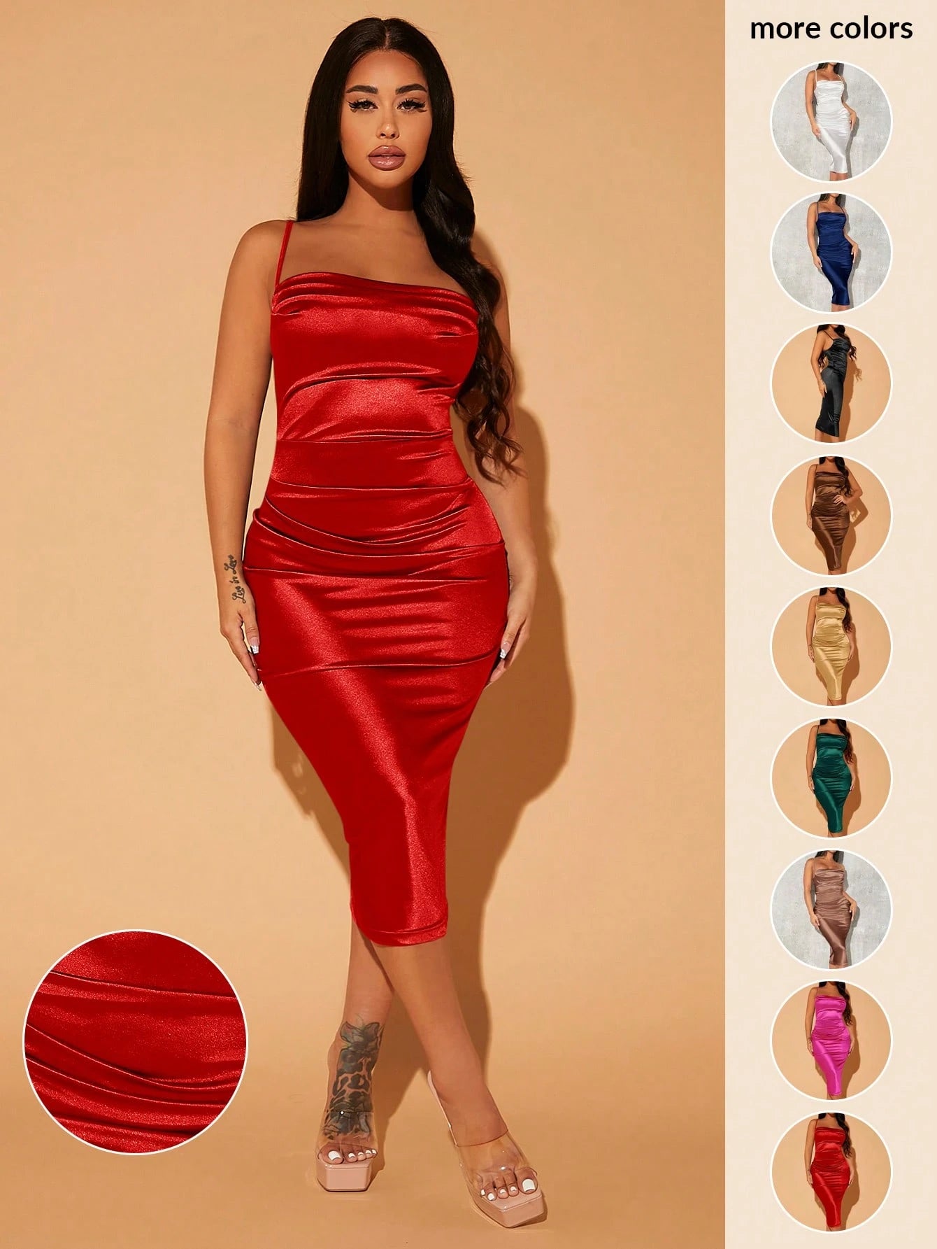 SXY Prom Dress;Summer;Solid Ruched Satin Slip Dress