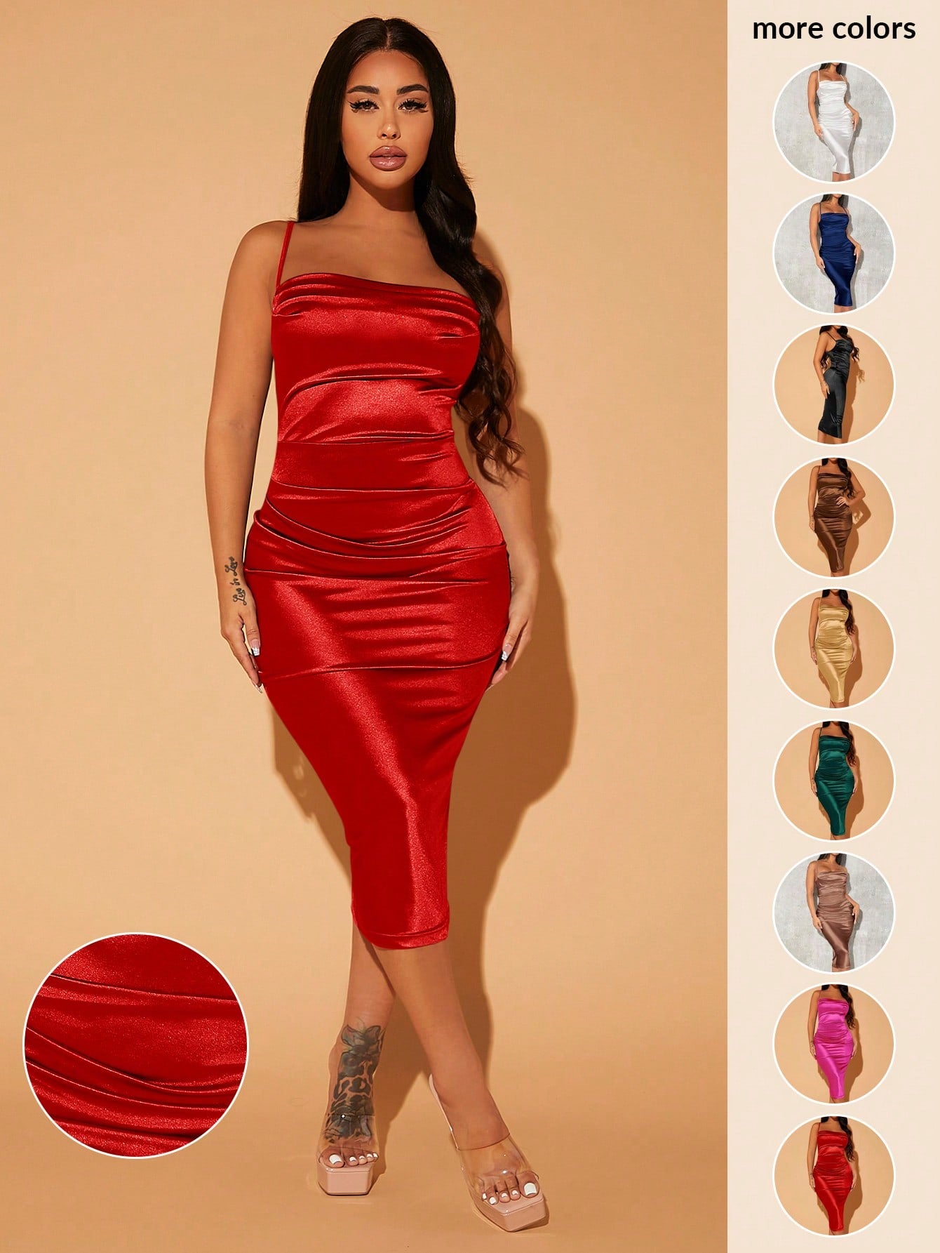 SXY Prom Dress;Summer;Solid Ruched Satin Slip Dress