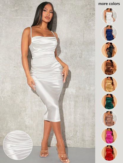 SXY Prom Dress;Summer;Solid Satin Cami Bodycon Dress