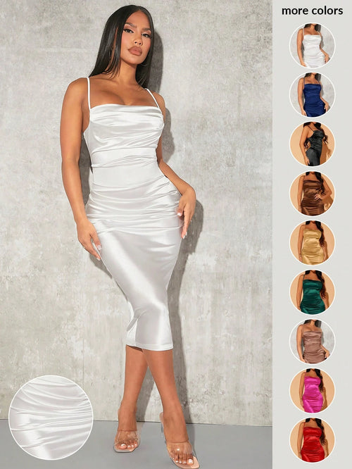 SXY Prom Dress;Summer;Solid Satin Cami Bodycon Dress