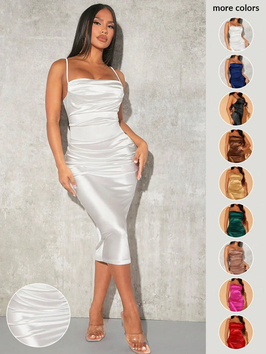 SXY Prom Dress;Summer;Solid Satin Cami Bodycon Dress