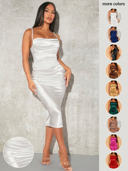 SXY Prom Dress;Summer;Solid Satin Cami Bodycon Dress