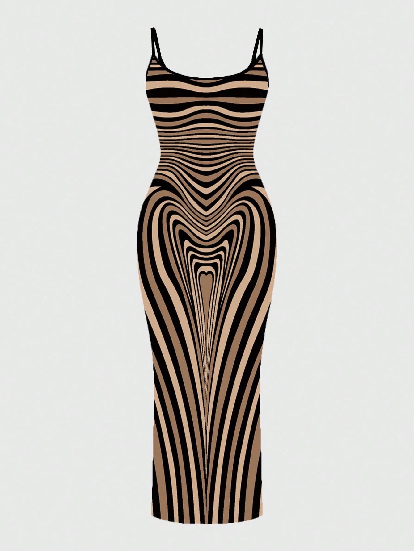 SXY Sexy Casual Elegant Brown Bodyline Positioning Print Slip Dress, Maxi Length For Women Curve Hugging Maxi Dress Suitable For Going Out Chic Dress
