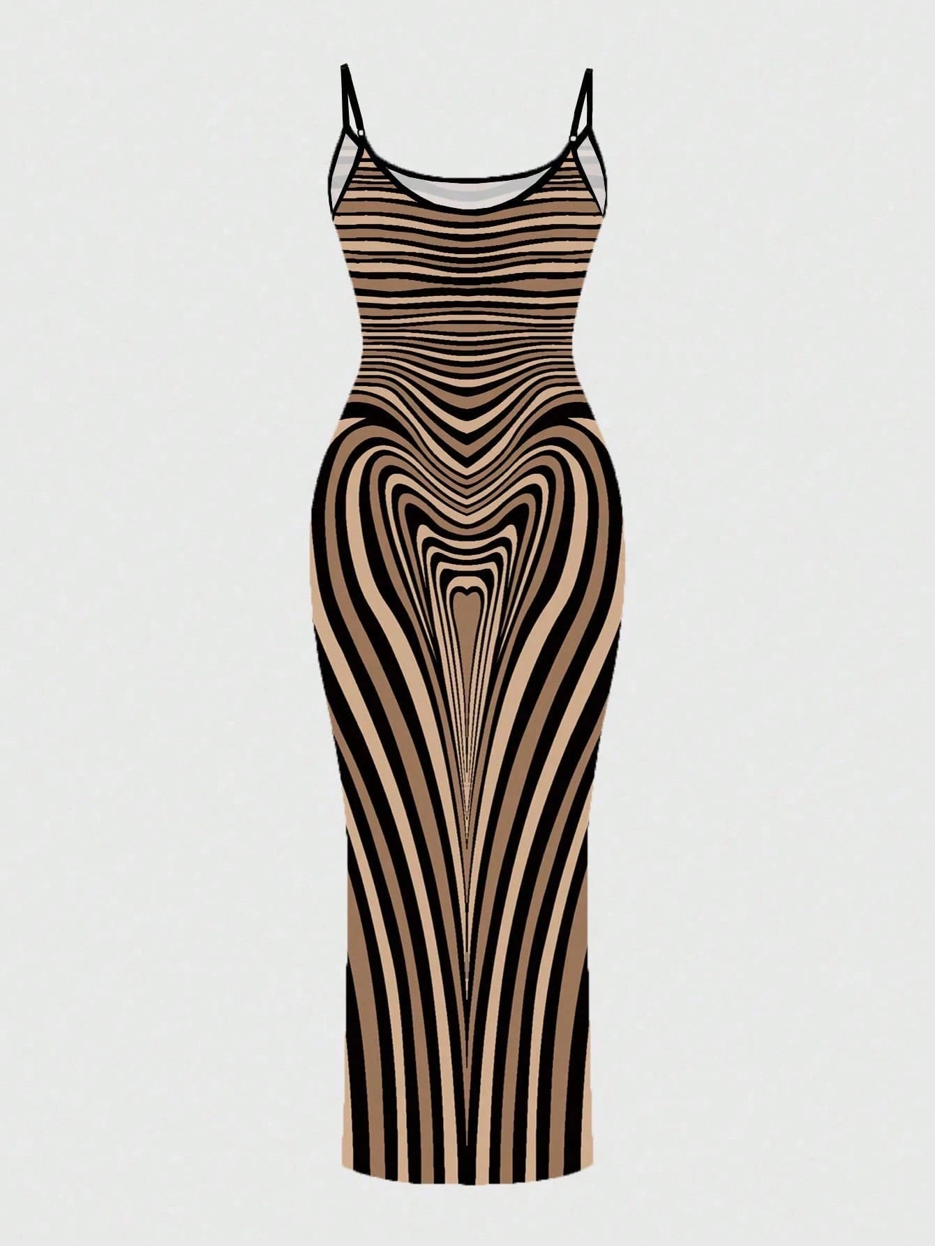 SXY Sexy Casual Elegant Brown Bodyline Positioning Print Slip Dress, Maxi Length For Women Curve Hugging Maxi Dress Suitable For Going Out Chic Dress
