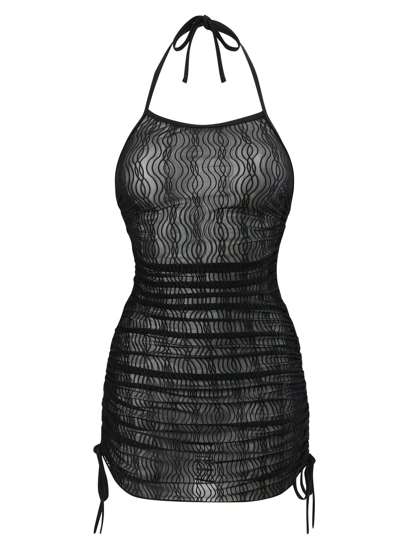 SXY Summer Beach Hollow Out Drawstring Side Halter Cover Up