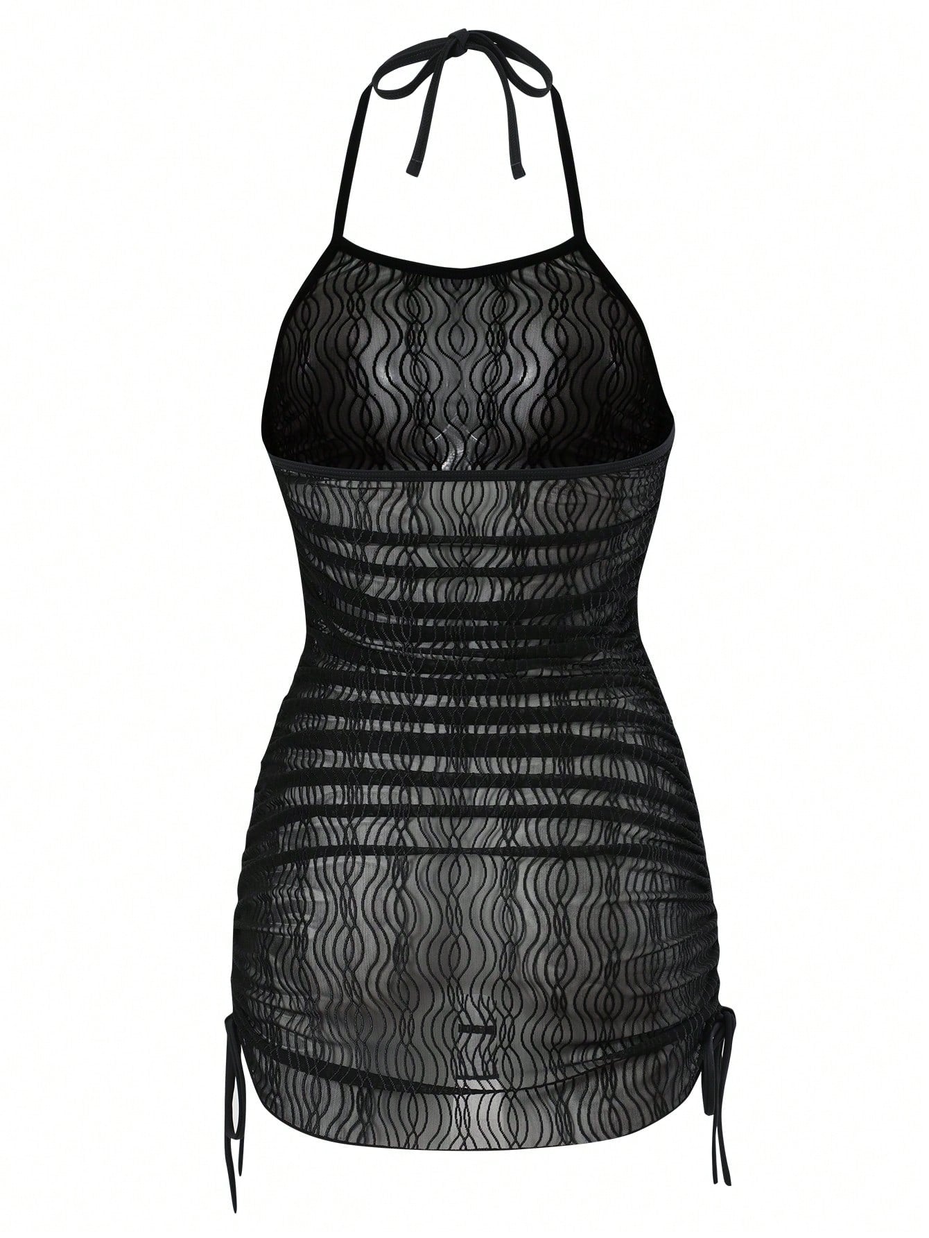 SXY Summer Beach Hollow Out Drawstring Side Halter Cover Up