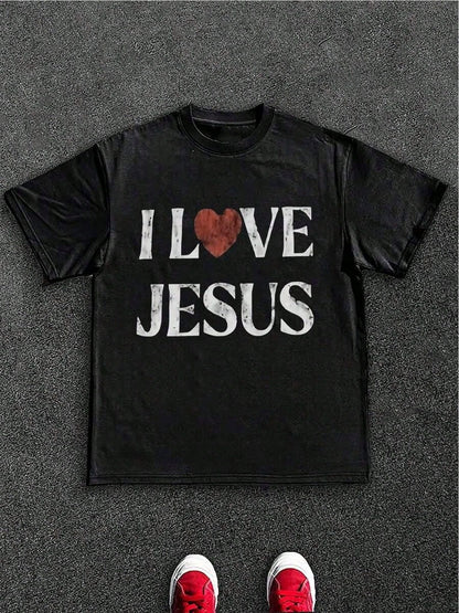 T-Shirt 100% Cotton I Love Jesus Distressed Graphic Print Perfect For Christian Daily Wear Is An Ideal Gift Choice.