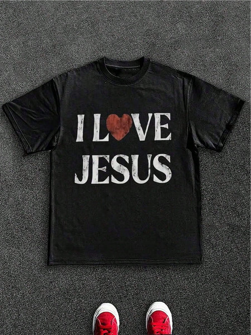 T-Shirt 100% Cotton I Love Jesus Distressed Graphic Print Perfect For Christian Daily Wear Is An Ideal Gift Choice.