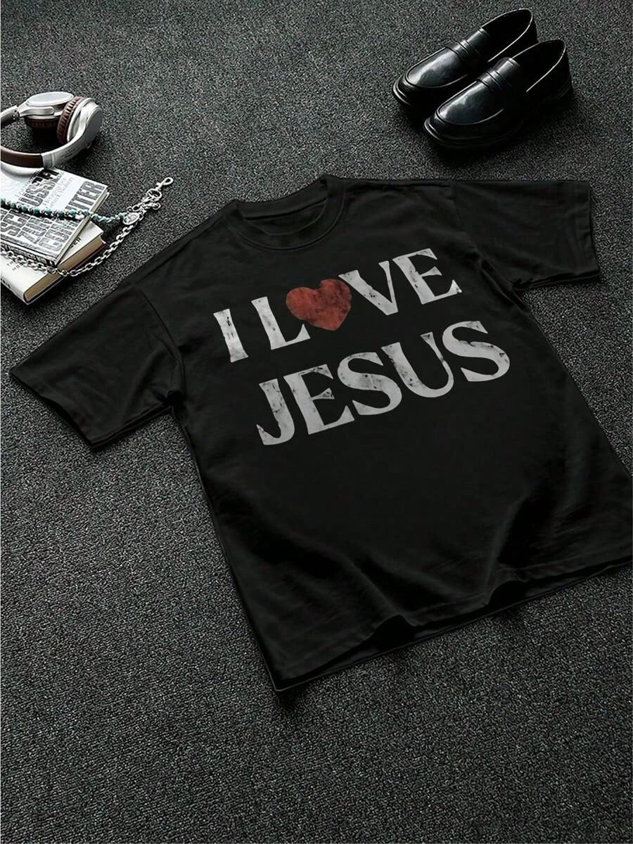 T-Shirt 100% Cotton I Love Jesus Distressed Graphic Print Perfect For Christian Daily Wear Is An Ideal Gift Choice.