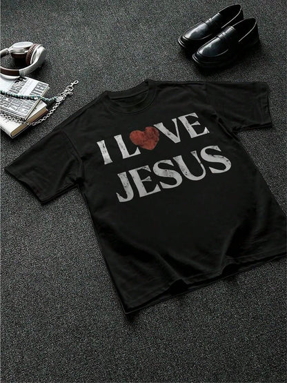 T-Shirt 100% Cotton I Love Jesus Distressed Graphic Print Perfect For Christian Daily Wear Is An Ideal Gift Choice.