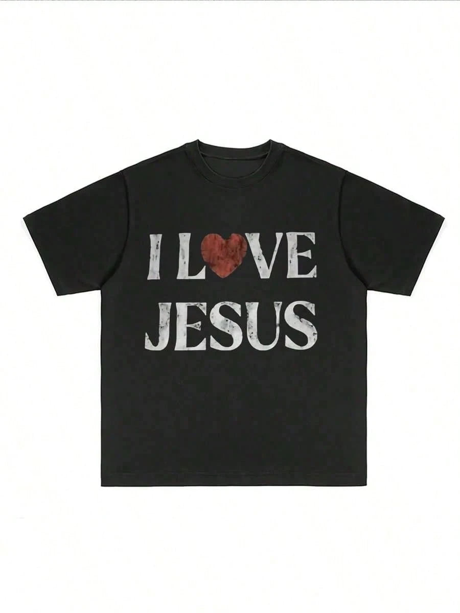 T-Shirt 100% Cotton I Love Jesus Distressed Graphic Print Perfect For Christian Daily Wear Is An Ideal Gift Choice.