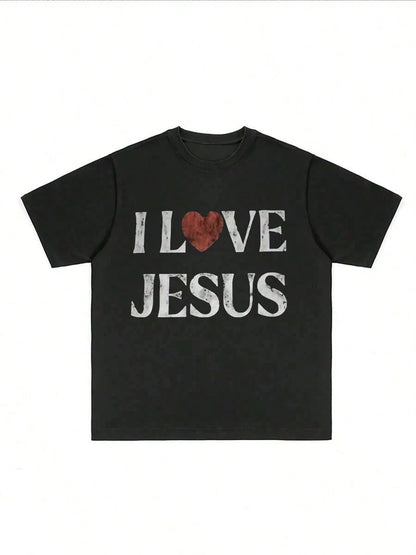 T-Shirt 100% Cotton I Love Jesus Distressed Graphic Print Perfect For Christian Daily Wear Is An Ideal Gift Choice.