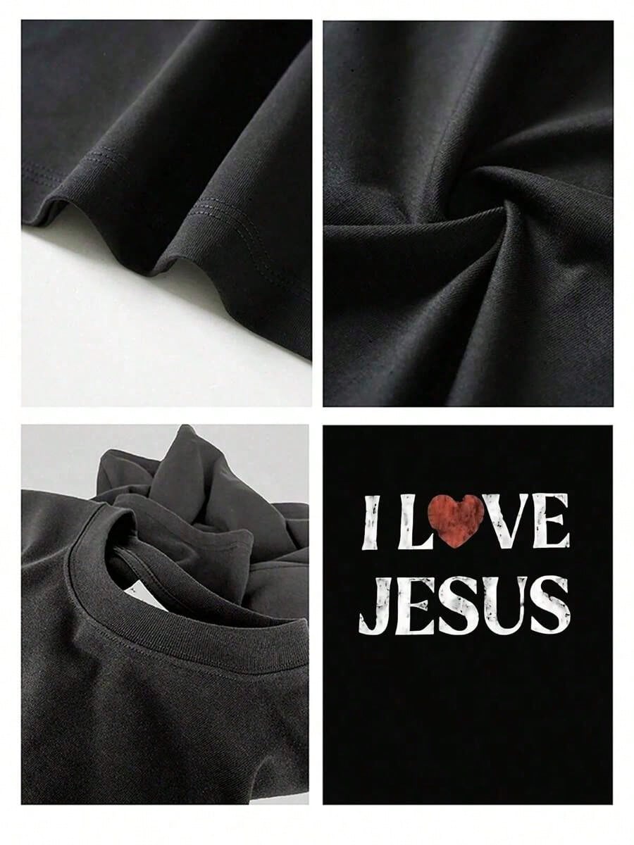 T-Shirt 100% Cotton I Love Jesus Distressed Graphic Print Perfect For Christian Daily Wear Is An Ideal Gift Choice.